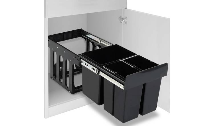 Walplus 3 Compartment Kitchen Pull-out Dustbin - Black - 48 x 34.3 x 35.1 cm