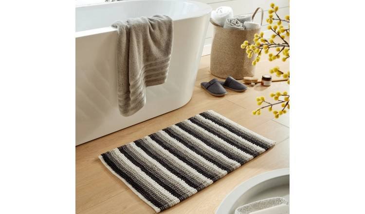 New Edge Blinds Padstow Stripe Bath Mat - 80cm x 50cm - Grey