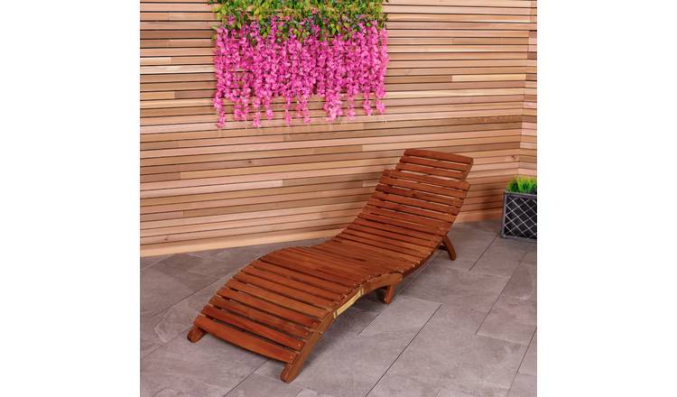 Charles Bentley Curved Design Sun Lounger Hardwood Outdoor Furniture - Brown