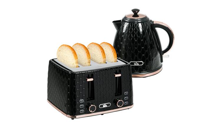 HOMCOM Kettle and 4 Slice Toaster Set with Auto Shut Off - Black
