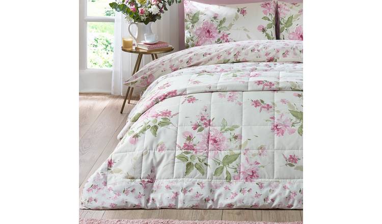 Catherine Lansfield Avebury Floral Bedspread 220 x 230cm - Cream