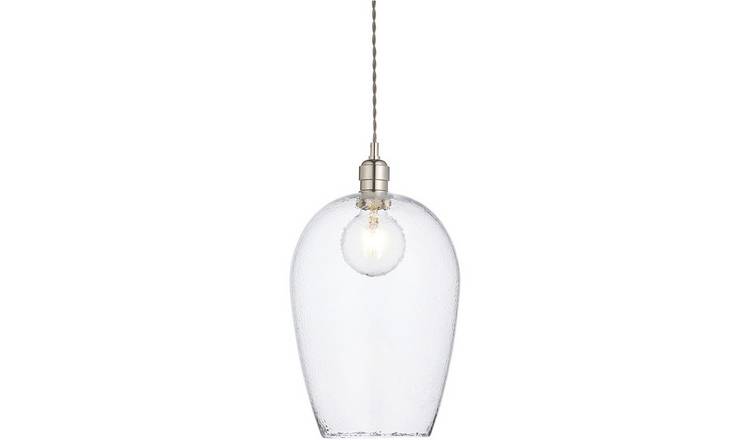 Loops Direct 25cm Diameter LED Steel and Glass Pendant Light - Bright Nickel