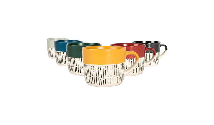 Nicola Spring Ceramic Dipped Dash Coffee Mugs - 475ml - 6 Colours