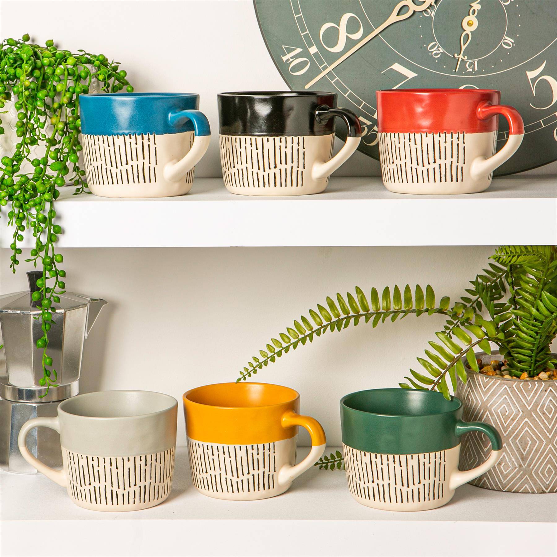 Nicola Spring Ceramic Dipped Dash Coffee Mugs - 475ml - 6 Colours - Image 6