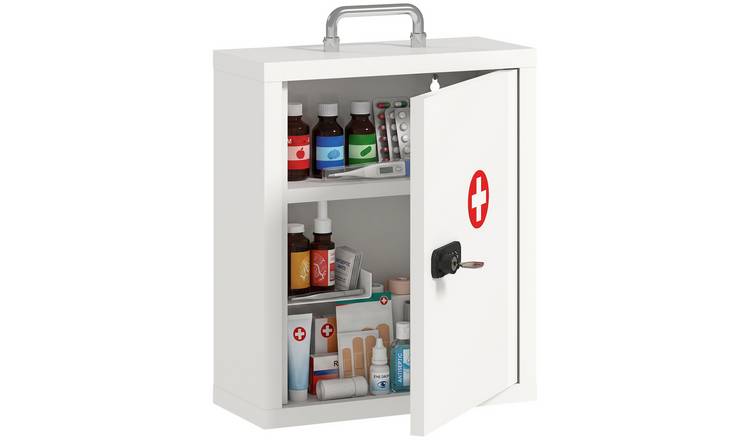 HOMCOM 3 Tier Steel Locking First Aid Cabinet - White