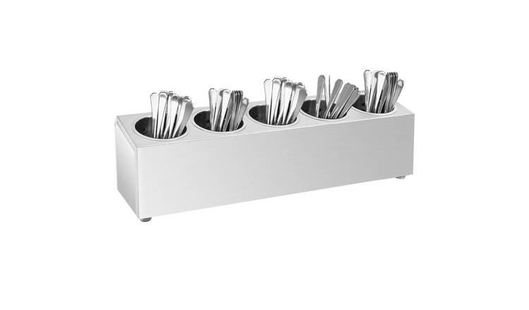 Walplus 5 Compartment Stainless Steel Cutlery Holder - Rectangular