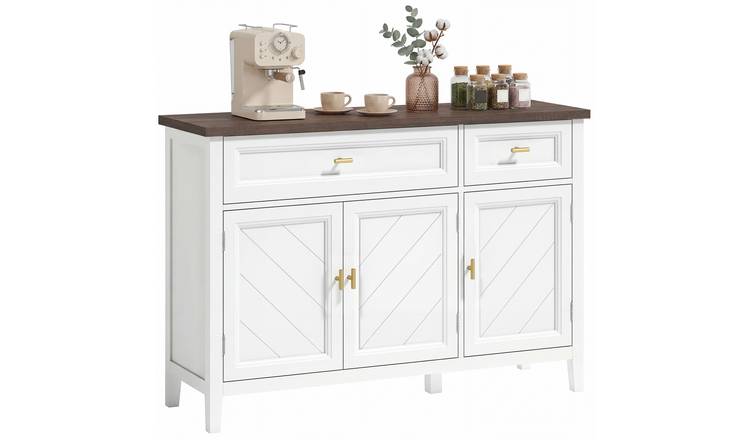 HOMCOM 3 Door Modern Adjustable Storage Sideboard - White and Brown Wood