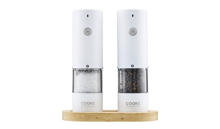 Cooks Professional Rechargeable Salt & Pepper Mill Set with Base - White