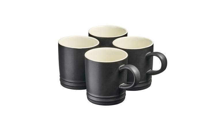 Cooks Professional 4 Piece Colourful Stoneware Mug Set 240ml - Black
