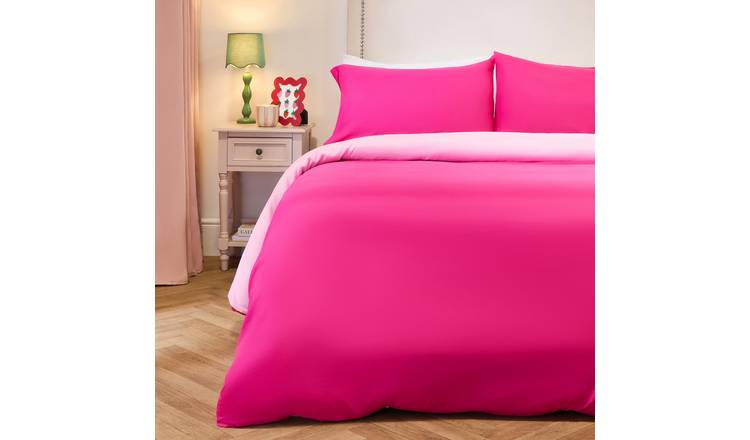 OHS Plain Dyed Reversible Duvet Cover Set Hot Pink/Pink - Single