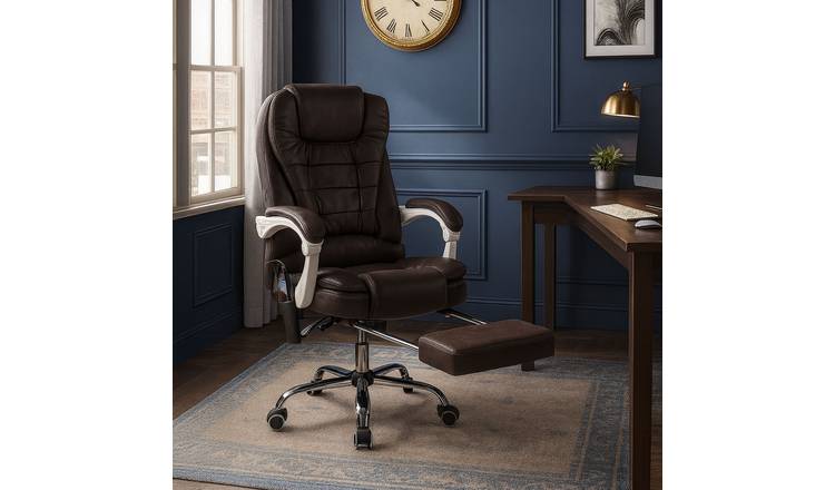 Neo Faux Leather Executive Office Chair with Massage Function & Footrest - Brown