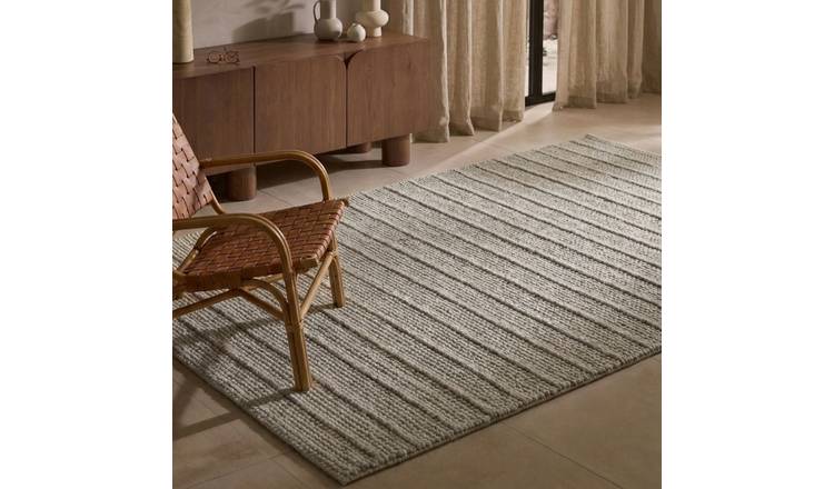 Ted Baker Grey Camden Parker Hand Woven  Striped Wool Rug - 200 x 300cm