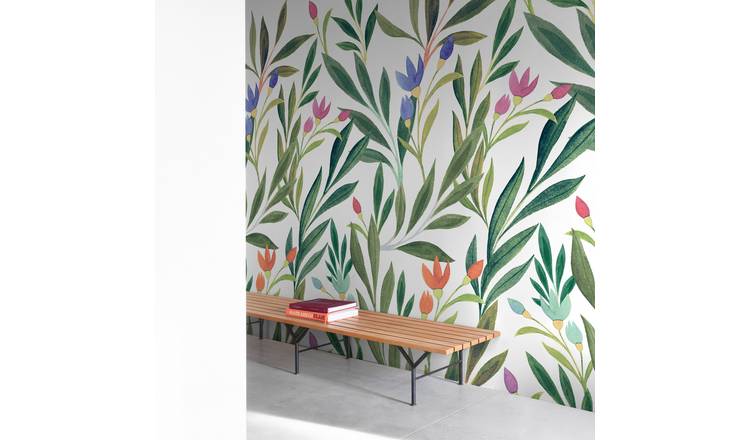 Grandeco Andrea Spring Flowers 3 Lane Repeatable Wallpaper Mural   - Green