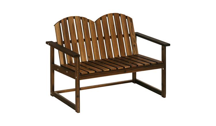 Outsunny Wooden Garden Bench for Two People with Backrest - Carbonised