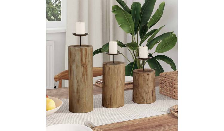Walplus Natural Wood Candle Holders - Pack of 3