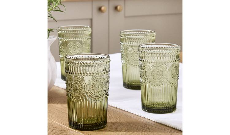 Dibor Set of 4 Palmas 380ml Glass Highball Glasses - Green