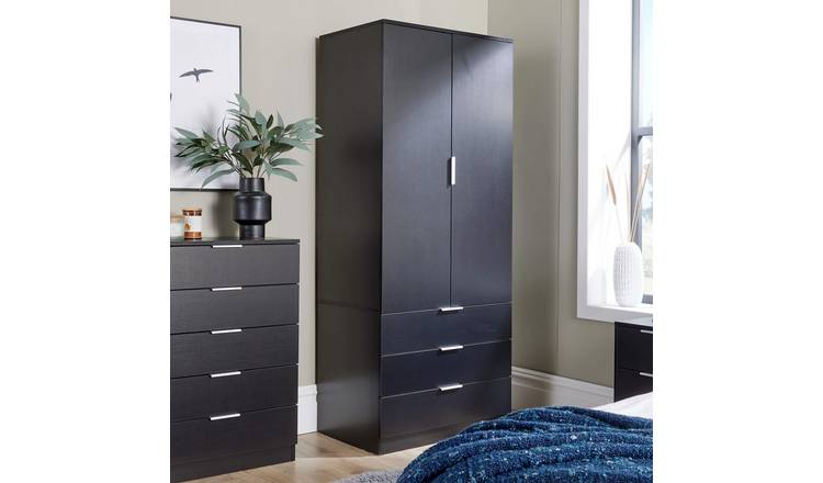 Home Source Phoenix 2 Door 3 Drawer Wardrobe - Black