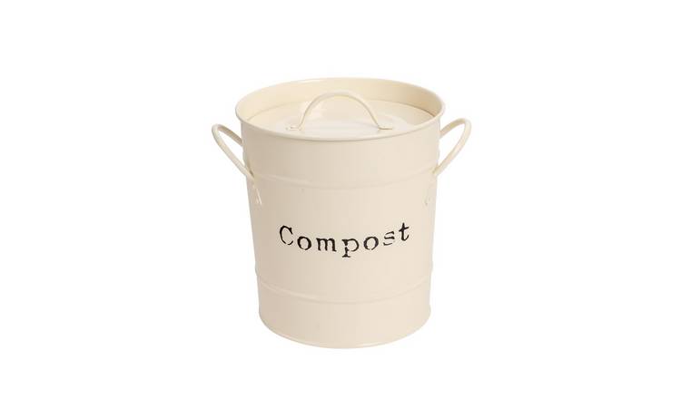 Harbour Housewares Vintage Metal Kitchen Compost Bin - Cream