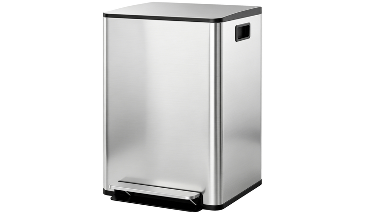 HOMCOM 60L Dual Kitchen Bin with Inner Buckets- Silver