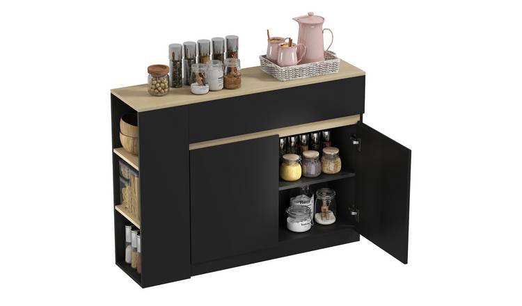 HOMCOM Adjustable Shelf Kitchen Island with 2 Doors - Black