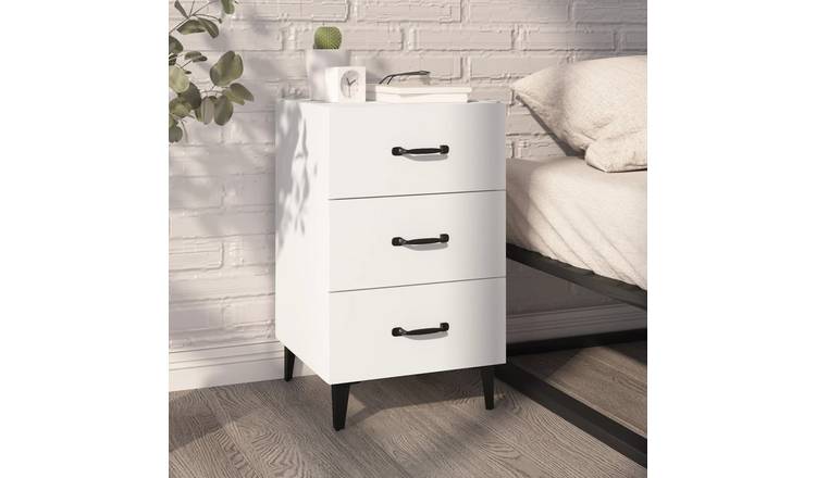 Walplus 3 Drawer Engineered Wood Bedside Cabinet - White - 40 x 40 x 66 cm