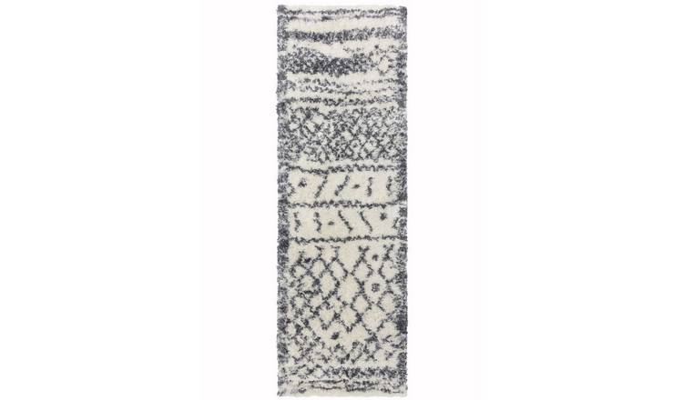 Mega Flooring White Shaggy Geometric Runner - 80 x 240cm