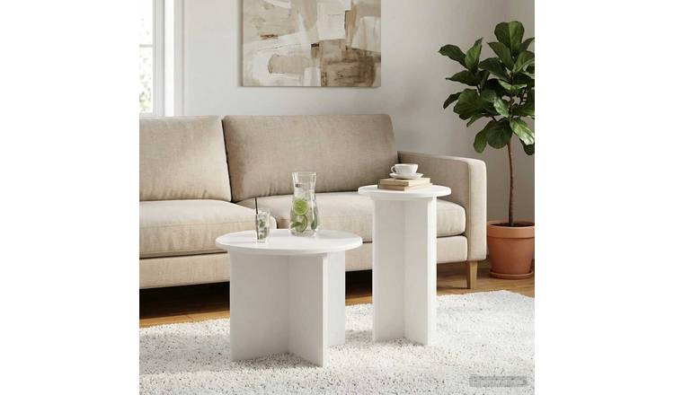 Walplus Pack of 2 Storage Engineered Wood Side Table - White - 45 x 35 cm