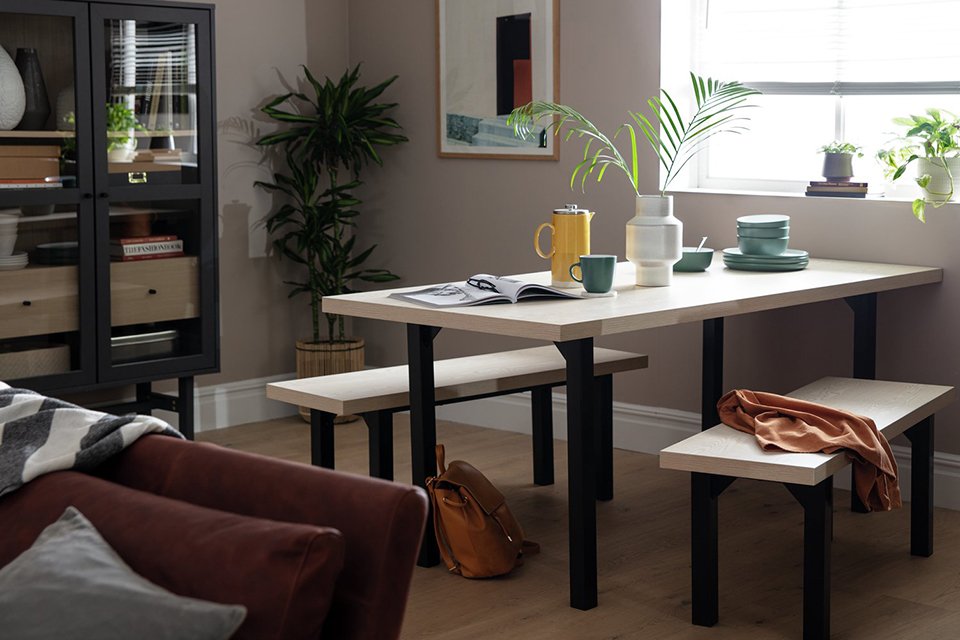 Habitat Zayn Dining Table & 2 benches.