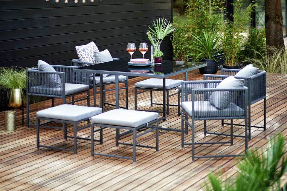 An Argos Home rattan effect patio set.