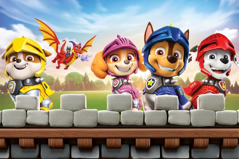 Rescue Knights animation shot from PAW Patrol featuring Rubble, Skye, Chase and Marshall.