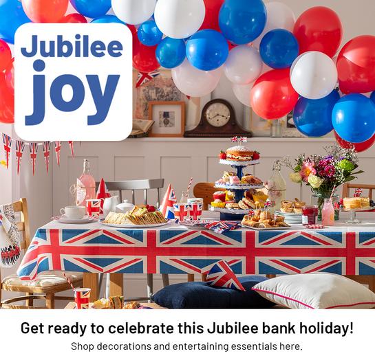 Jubilee joy. Get ready to celebrate this Jubilee bank holiday! Shop decorations and entertaining essentials here.