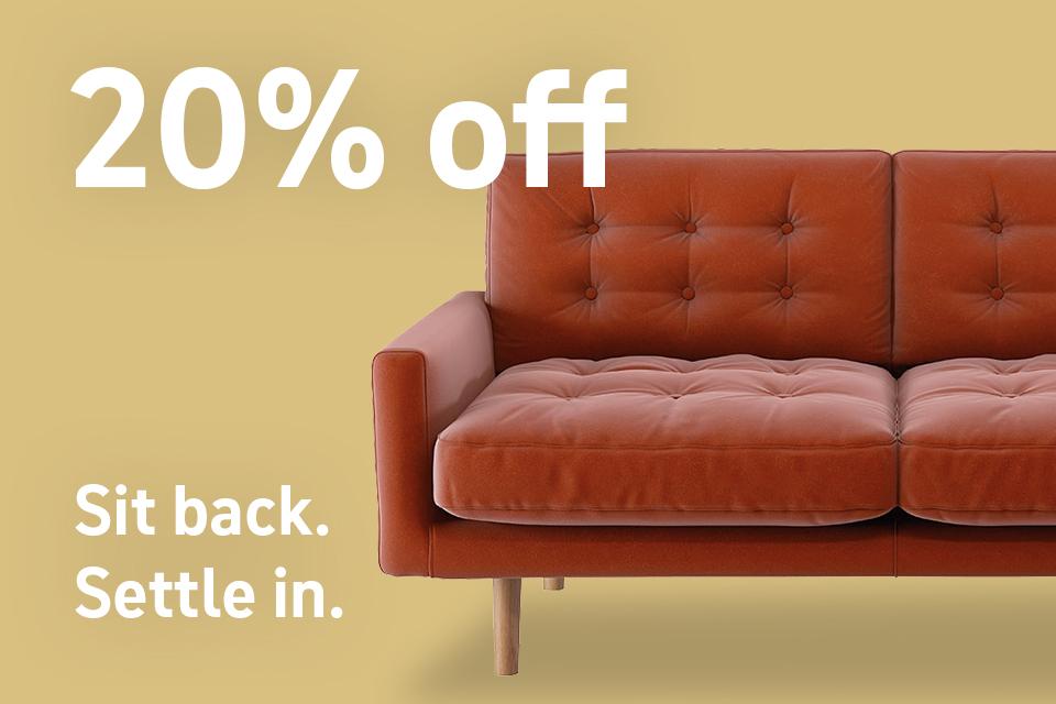 Save 20% on sofas and armchairs when you spend £500 using SOFA20.