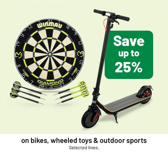 Save up to 25% on bikes, wheeled toys & outdoor sports. Selected lines.