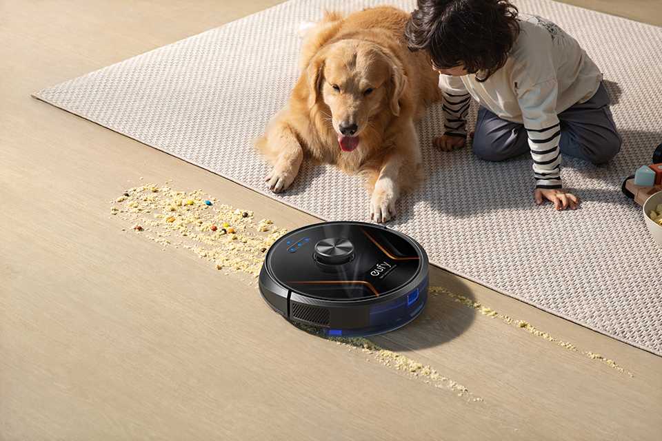 eufy RoboVac X8 Hybrid 2-in-1 vaccuming and mopping a thick layer of spills, at the same time.