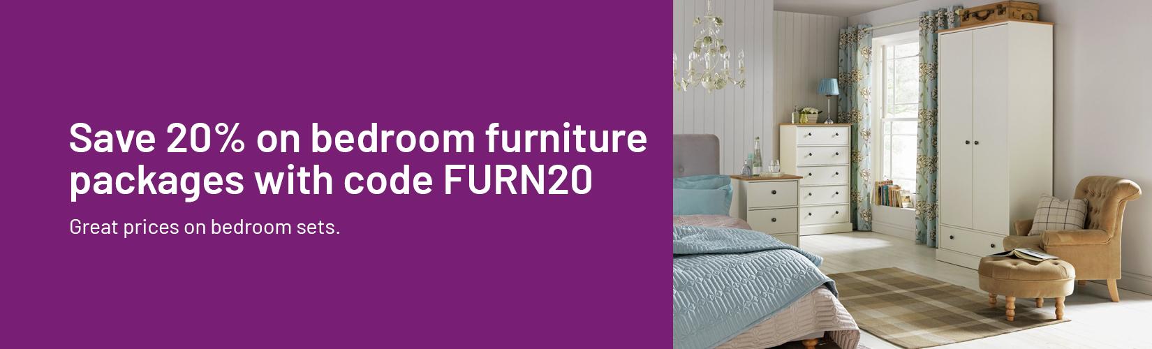 Save 20% on bedroom furniture packages with code FURN20.