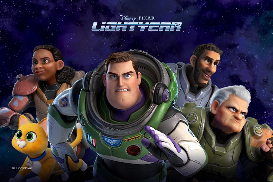 Buzz, Alicia, Sox, Mo and Darby from the new Pixar movie Lightyear.