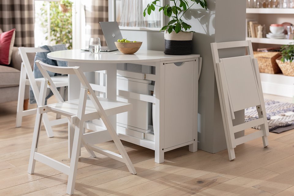 Argos Home Butterfly Ext White Dining Table & 4 White Chairs.