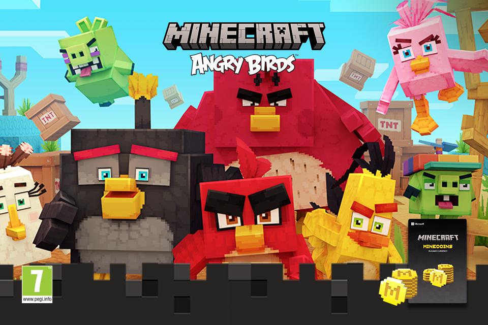 A Minecraft Minecoins pack placed against Angrybirds themed downloadable content.