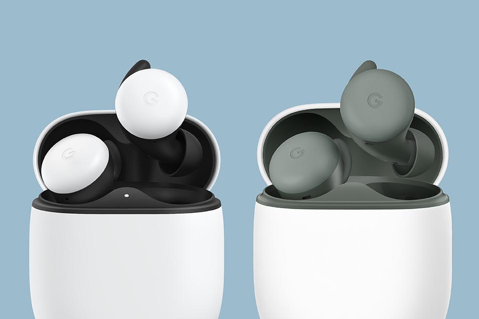 2 pairs of Google Pixel Buds with charging cases.