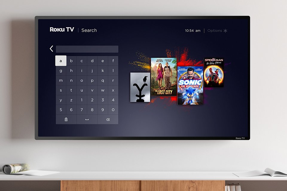 TV screen displaying Roku UI