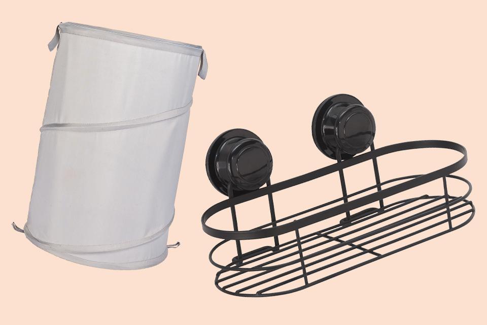 Habitat Locking Suction Cup Wire Basket - Black + Argos Home 4 Piece Bathroom Accessory Set - White.