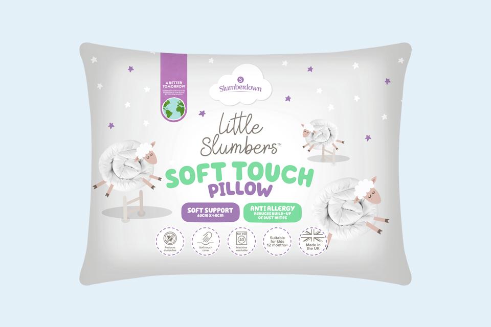 An image of Slumberdown ant-allergy soft touch pillow for toddlers in its packaging. 