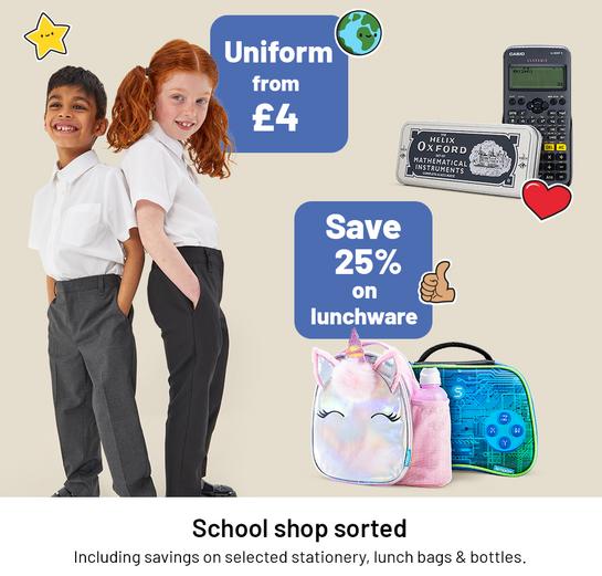 School shop sorted. Including savings on selected stationery, lunch bags & bottles.