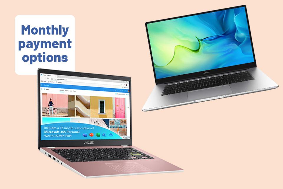 ASUS E410 14in Celeron 4GB 64GB Cloudbook - Pink + HUAWEI MateBook D 15 15.6in R5 8GB 512GB Laptop - Silver.