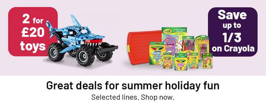 2 for £ 20 toys. Save up to 1/3 on Crayola. Great deals for summer holiday fun Selected lines. Shop now.