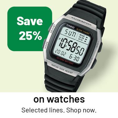 Save 25% on watches Selected lines. Shop now.