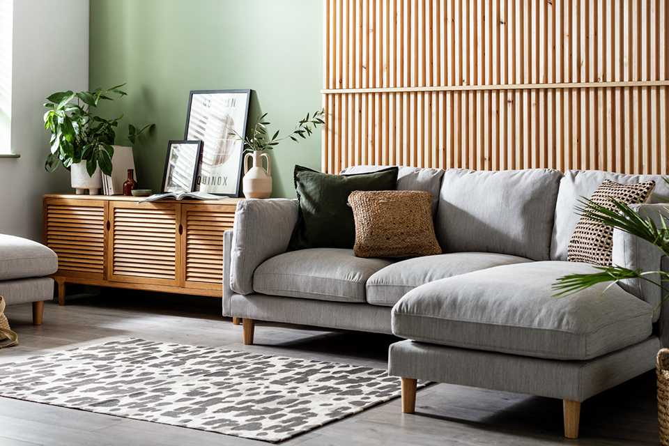 A grey right corner fabric sofa.