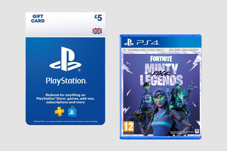 PlayStation Store 5 GBP gift card and Fortnite: Minty Legends Pack PS4 Game.