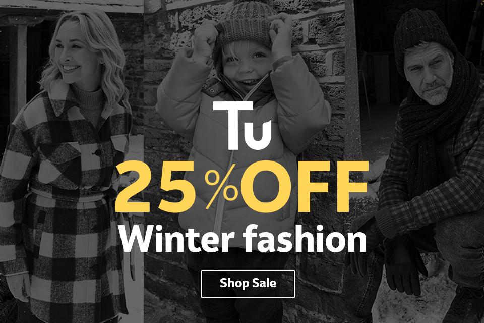 Save 25% on winter fashion. Wrap up warm for less this winter. Must end 28 November.