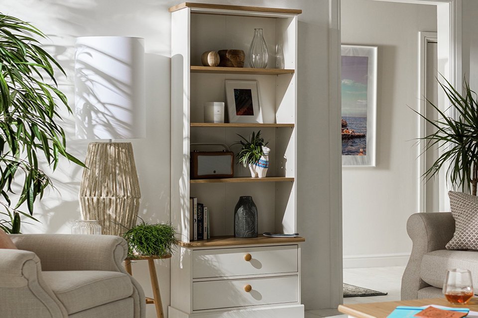 White wooden bookcase.